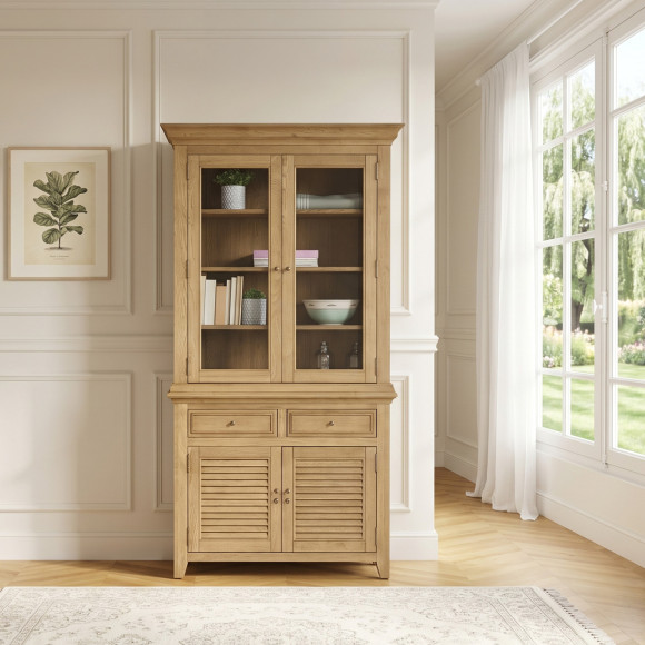 CHARLES dressoir - Shabby chic stijl in eikenhout, 2 laden, 4 deuren