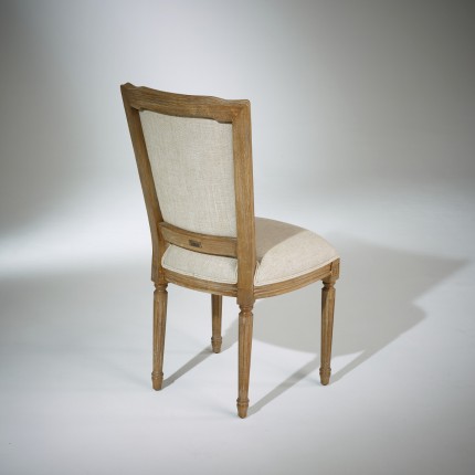 Chaises Marie Antoinette,  patine bois cérusé grisé, lin prémium