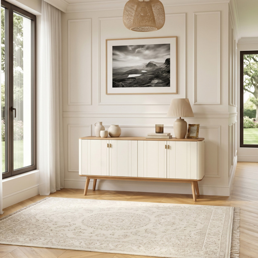 KYOTO - Witte buffetkast in eigentijdse stijl, eiken blad, 4 deuren, hout gecertificeerd FSC®