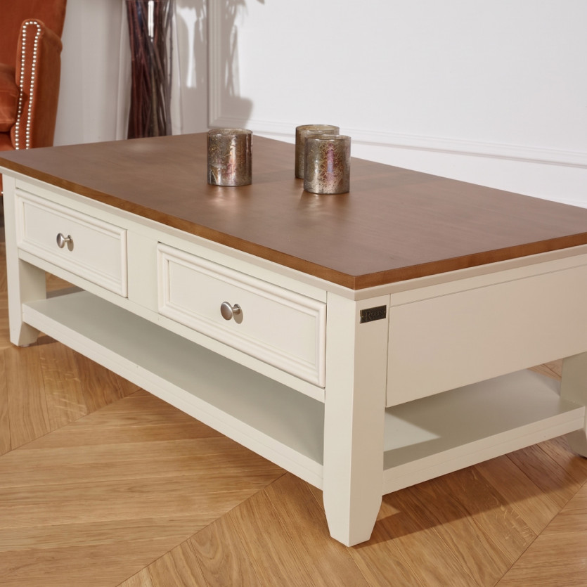 ARCHER – Table basse à tiroirs style contemporain, pieds en bois massif, 4 tiroirs, bois certifié FSC®