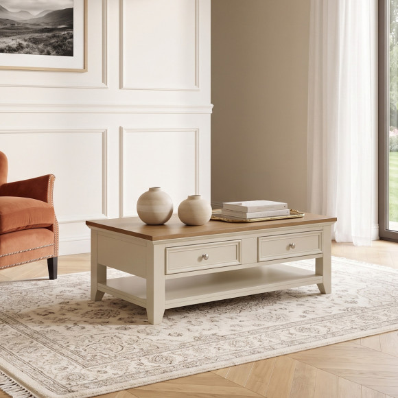 ARCHER – Salontafel met lades in eigentijdse stijl, poten van massief hout, 4 lades, FSC®-gecertificeerd hout