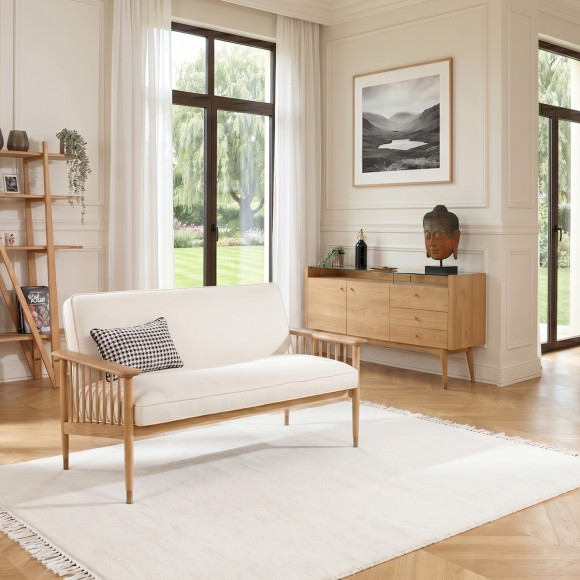 ALBERTINE - Banquette style moderne en chêne et lin, 2 places