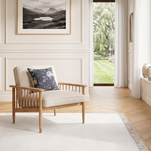 ALBERTINE - Fauteuil style contemporain en chêne et lin naturel, 1 place