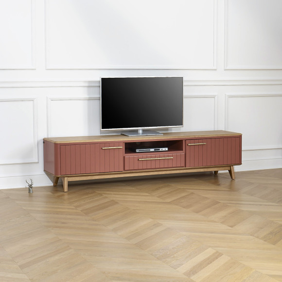 JOËL - Móvel de TV estilo moderno em carvalho, 210 cm, 2 portas, 1 gaveta
