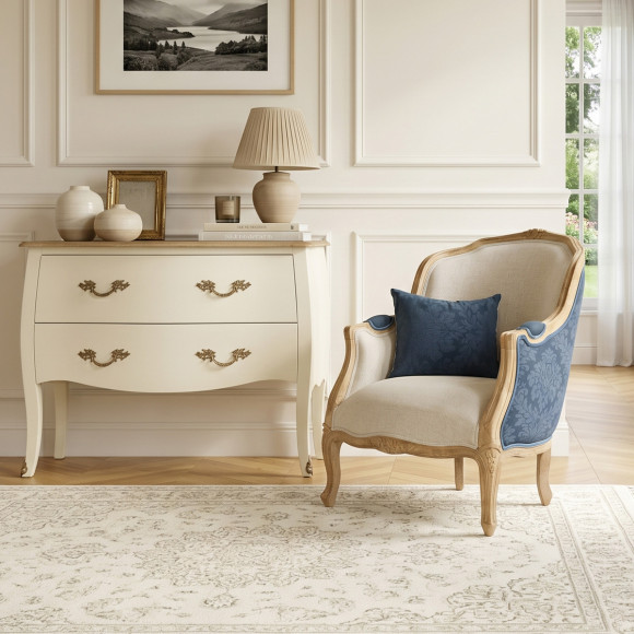 VICTOR NACHT VAN CHINA - Romantische stijl bergère fauteuil in blauw bloemenprint stof en massief hout, 1-zits