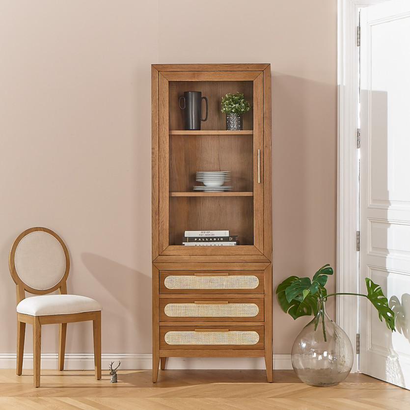 Geschirrschrank MONTANA - Zeitgenössischer Stil aus Eiche, 1 Tür, 3 Schubladen