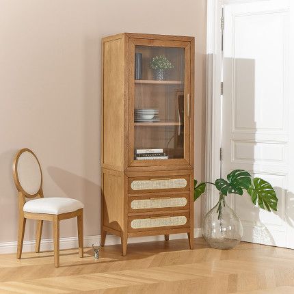 Vaisselier MONTANA - Style contemporain en chêne, 1 porte, 3 tiroirs