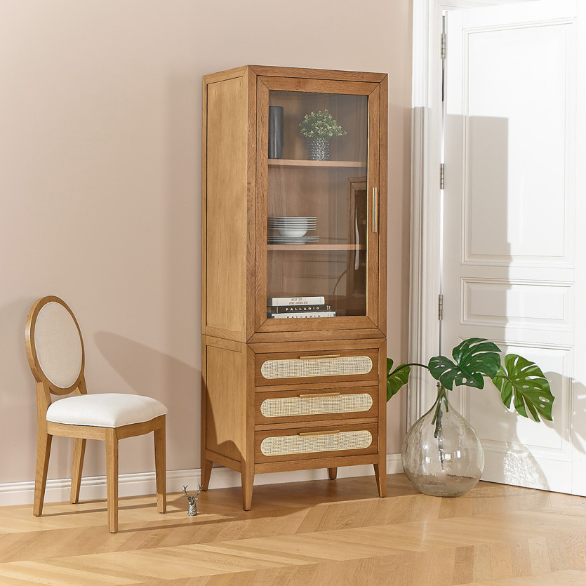 Vaisselier MONTANA - Style contemporain en chêne, 1 porte, 3 tiroirs
