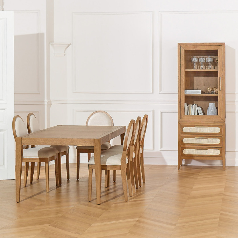 Aparador vitrina MONTANA - Estilo contemporáneo en roble, 1 puerta, 3 cajones