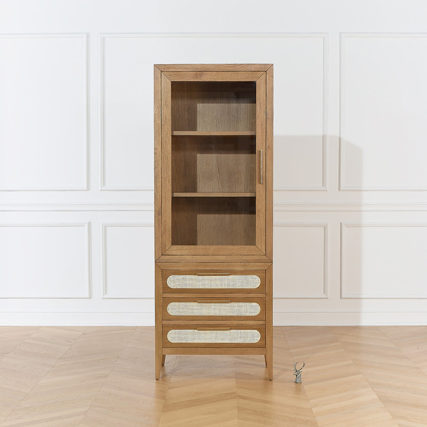 Aparador vitrina MONTANA - Estilo contemporáneo en roble, 1 puerta, 3 cajones