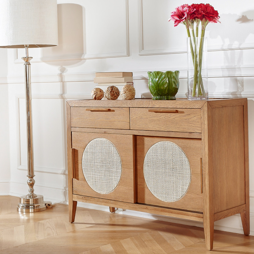Small MONTANA sideboard - Contemporary style in oak, 2 doors, 2 drawers