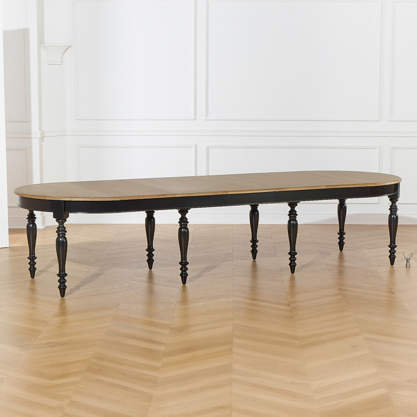 Table à manger extensible JADE LOU – Style shabby chic, plateau en chêne, 6/14 couverts