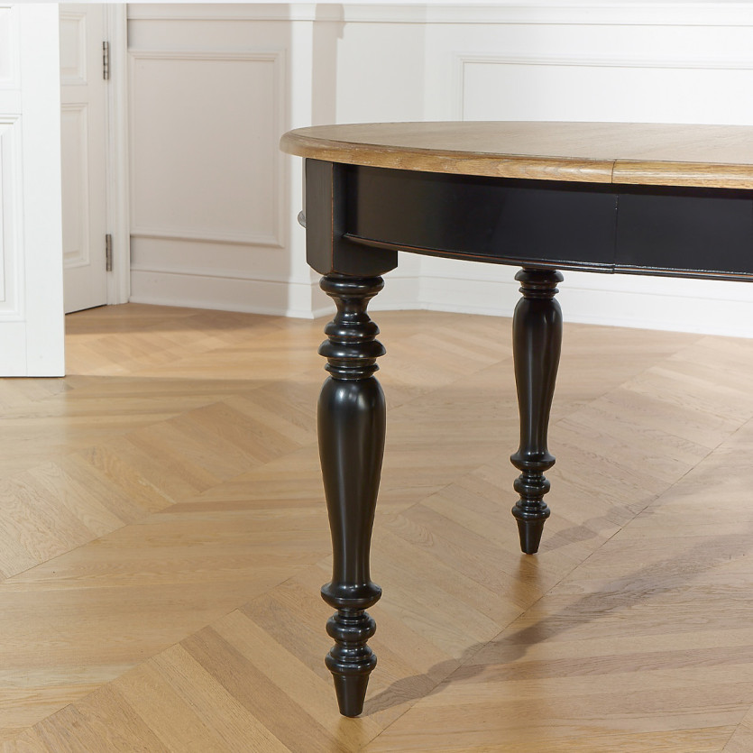 Table à manger extensible JADE LOU – Style shabby chic, plateau en chêne, 6/14 couverts