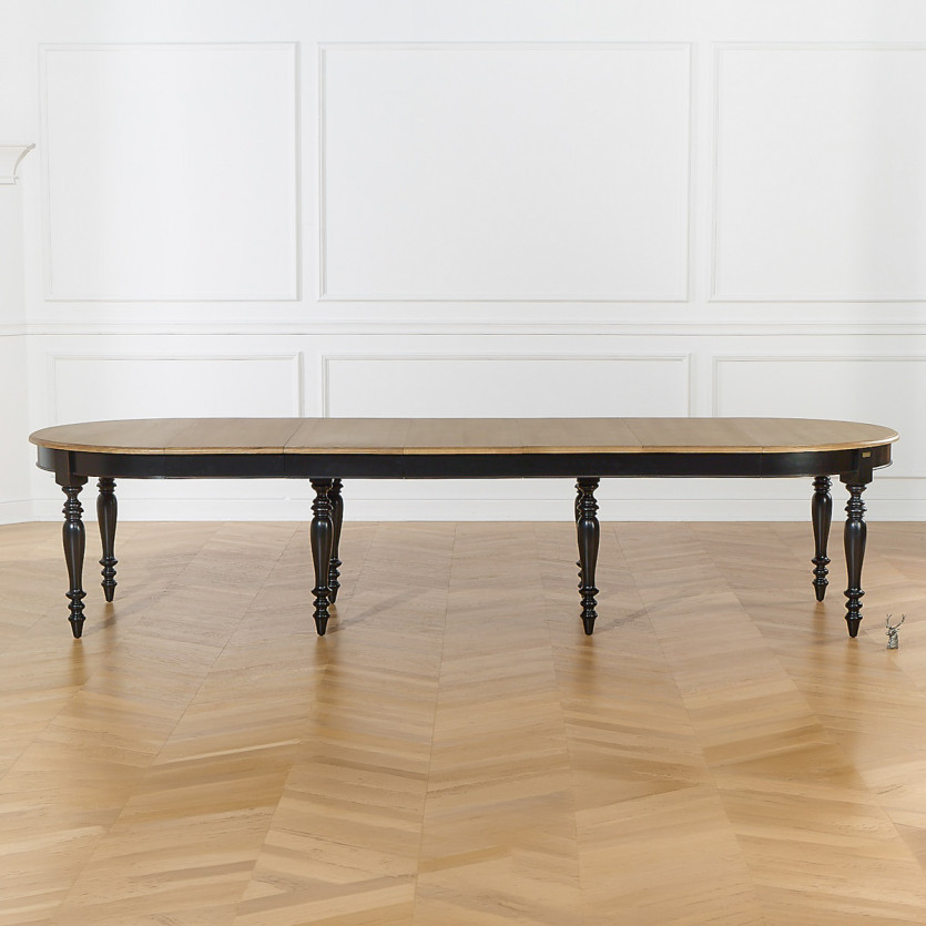 Table à manger extensible JADE LOU – Style shabby chic, plateau en chêne, 6/14 couverts