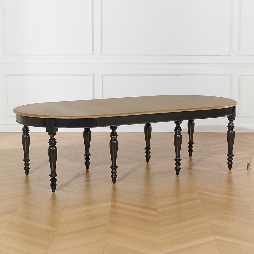Table à manger extensible JADE LOU – Style shabby chic, plateau en chêne, 6/14 couverts