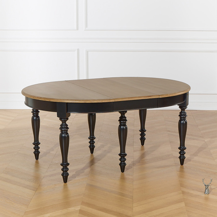 Table à manger extensible JADE LOU – Style shabby chic, plateau en chêne, 6/14 couverts