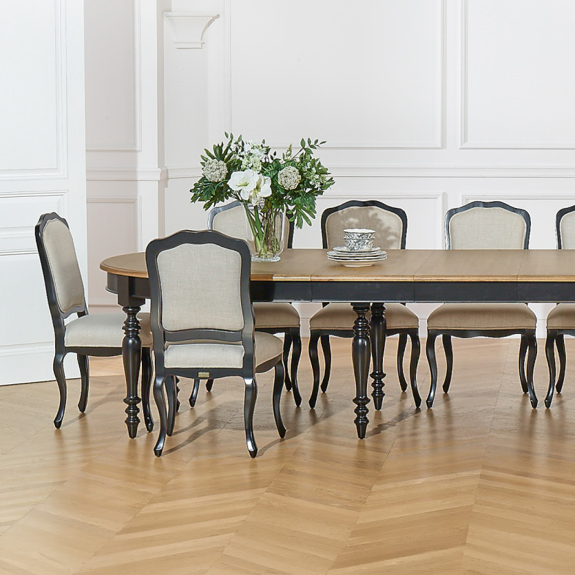 Table à manger extensible JADE LOU – Style shabby chic, plateau en chêne, 6/14 couverts