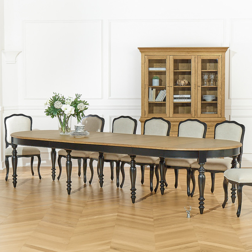 Table à manger extensible JADE LOU – Style shabby chic, plateau en chêne, 6/14 couverts
