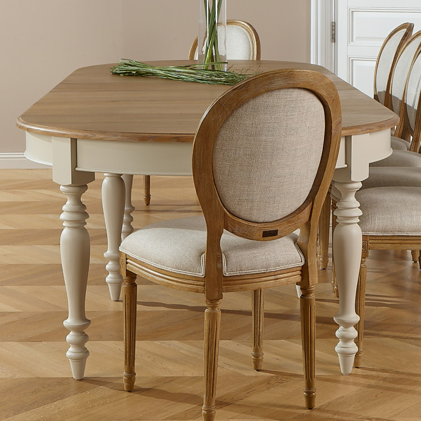 Tavolo da pranzo allungabile JADE LOU – Stile shabby chic, piano in rovere, 6/14 coperti