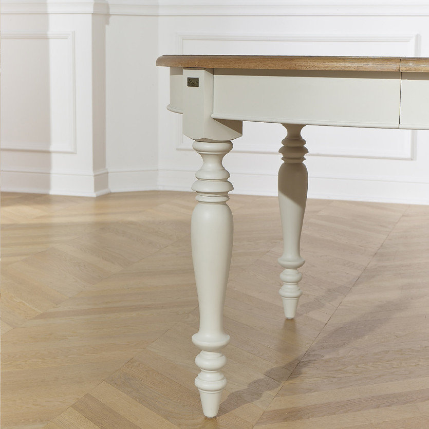 Mesa de comedor extensible JADE LOU – Estilo shabby chic, tablero de roble, 6/14 cubiertos