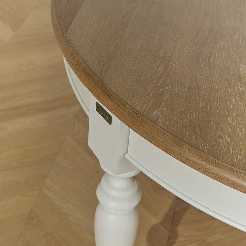 Mesa de comedor extensible JADE LOU – Estilo shabby chic, tablero de roble, 6/14 cubiertos