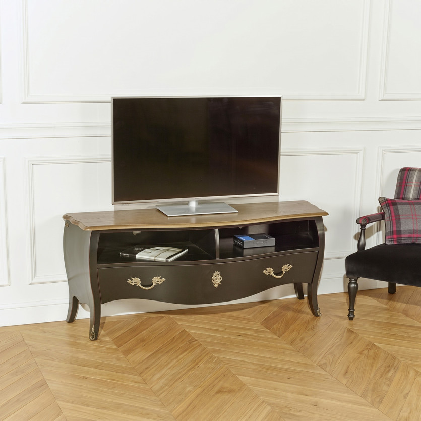 ALIENOR – Meuble tv 145 cm, plateau chêne, style intemporel, 1 tiroir, 2 niches, bois certifié FSC®