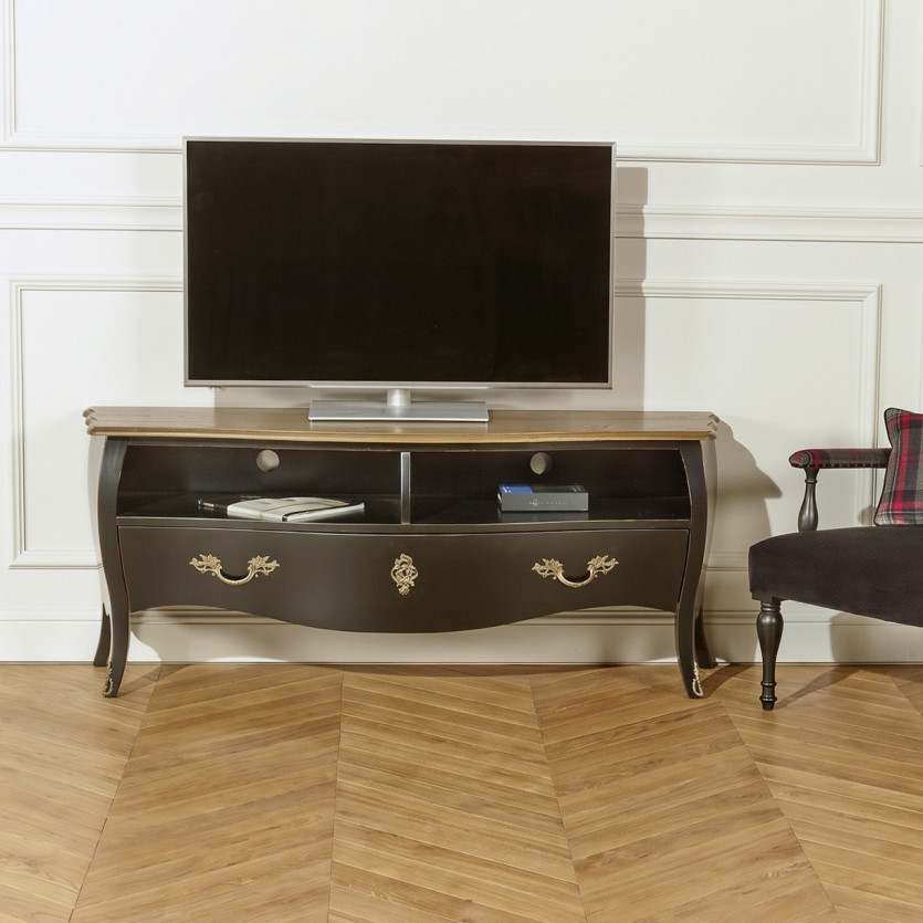 ALIENOR – Meuble tv 145 cm, plateau chêne, style intemporel, 1 tiroir, 2 niches, bois certifié FSC®