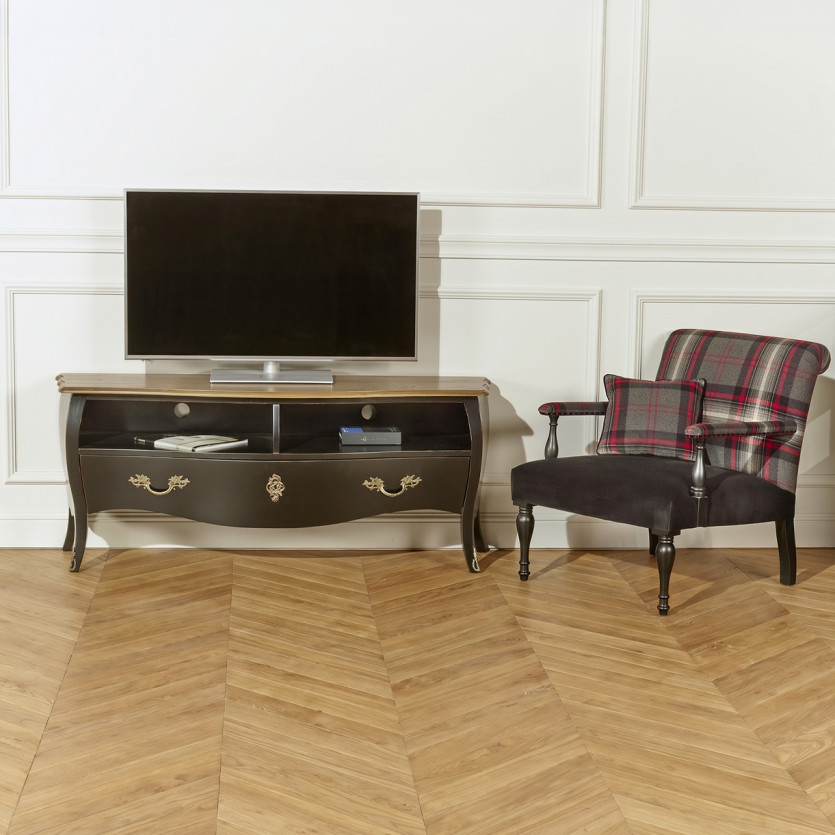 ALIENOR – Meuble tv 145 cm, plateau chêne, style intemporel, 1 tiroir, 2 niches, bois certifié FSC®