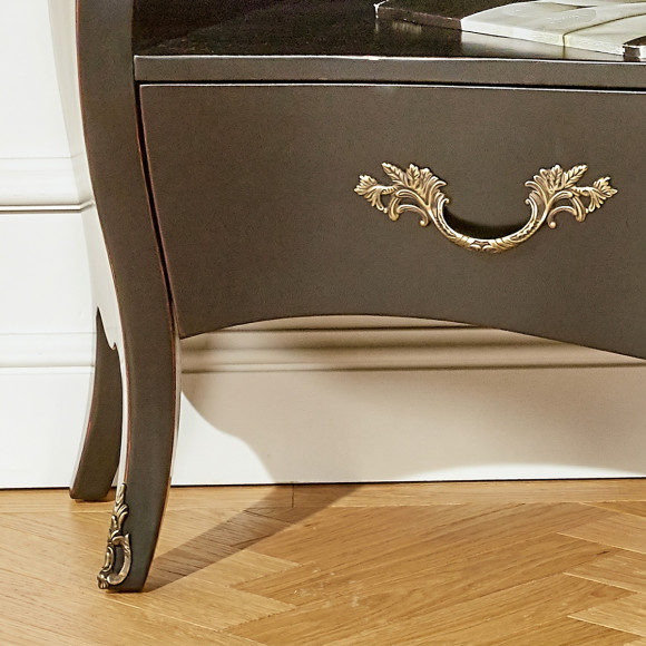ALIENOR – Meuble tv 145 cm en bois massif style intemporel, 1 tiroir, 2 niches, bois certifié FSC®