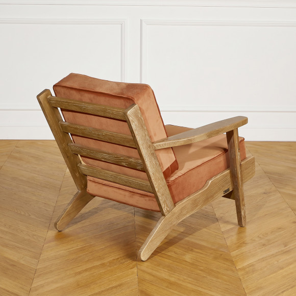 ALESIA - Vintage-Stil Sessel aus Eichenholz und Baumwollsamtstoff, 1-Sitzer