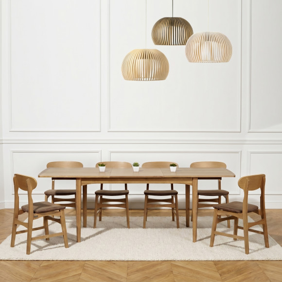 Eettafel met verlengstuk DALHIA - Scandinavische stijl in eikenhout, 6/8 personen, FSC®-gecertificeerd hout