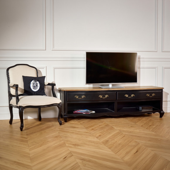 SAVOY - Móvel de TV estilo shabby chic, tampo de carvalho, 2 nichos, 2 gavetas