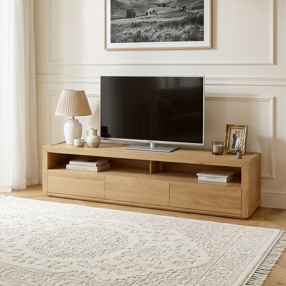 Móvel para TV CAMILLE - Estilo contemporâneo, tampo em carvalho, 3 gavetas, 180 cm