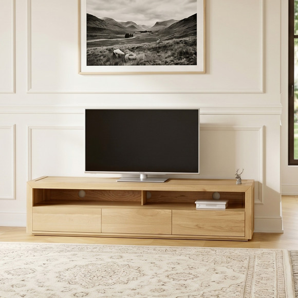 Móvel para TV CAMILLE - Estilo contemporâneo, tampo em carvalho, 3 gavetas, 180 cm