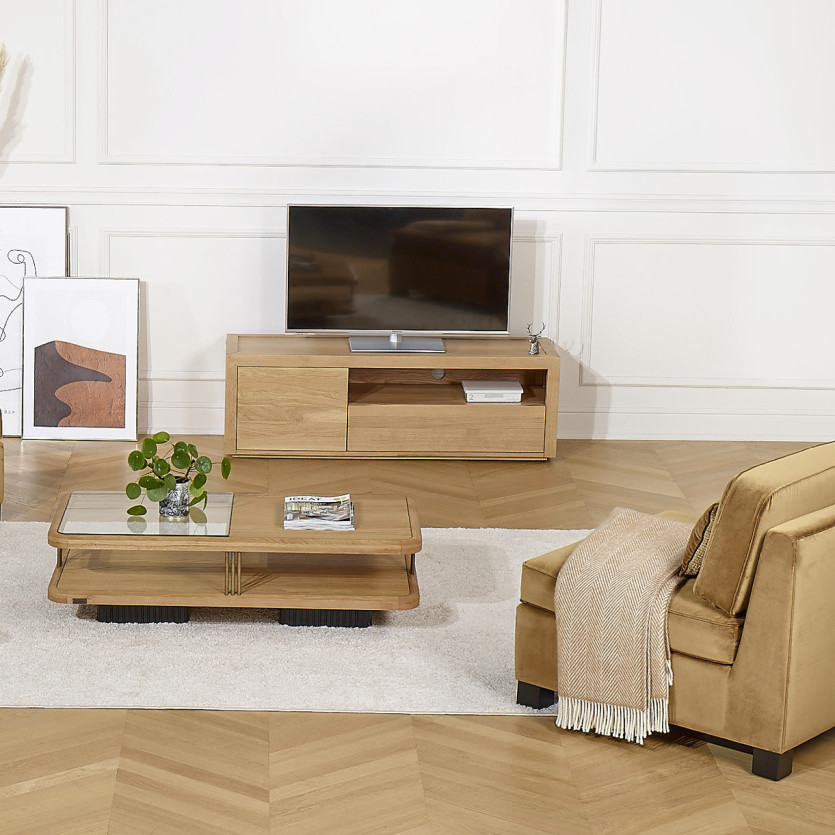 CAMILLE Oak TV Stand - Contemporary Style, 1 Drawer, 1 Door, 140 cm
