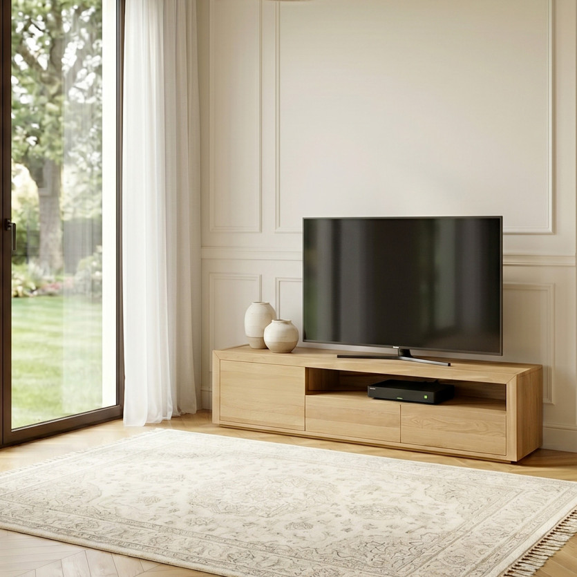TV-meubel CAMILLE - Hedendaagse stijl, eiken blad, 2 laden, 1 deur, 180 cm