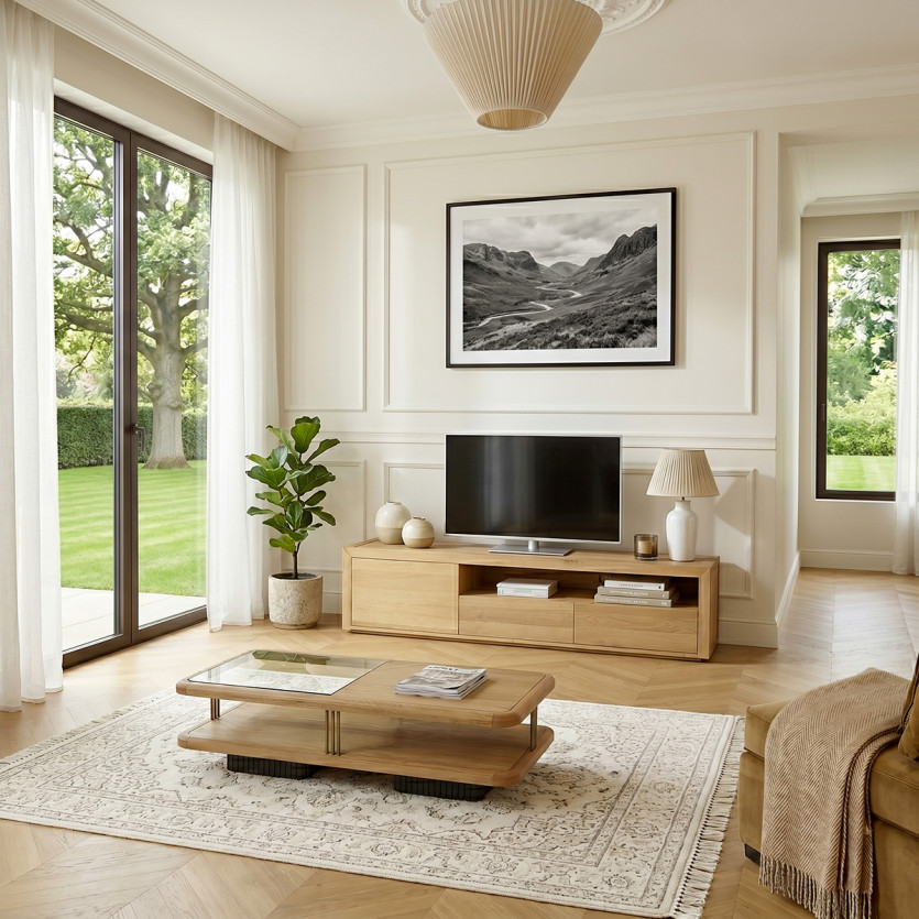 TV-meubel CAMILLE - Hedendaagse stijl, eiken blad, 2 laden, 1 deur, 180 cm