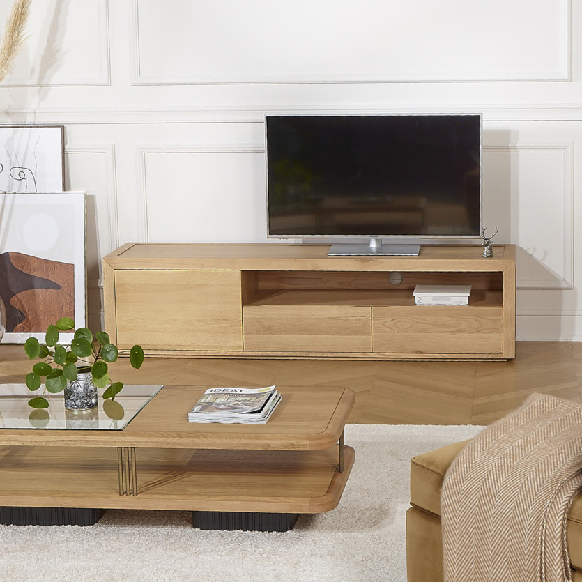 TV-meubel CAMILLE - Hedendaagse stijl, eiken blad, 2 laden, 1 deur, 180 cm
