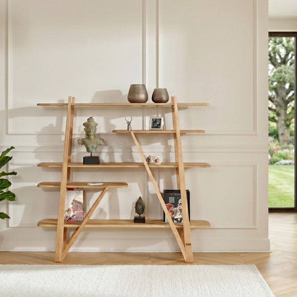 FERNAND design rek - Eigentijdse stijl in massief eikenhout, 5 planken