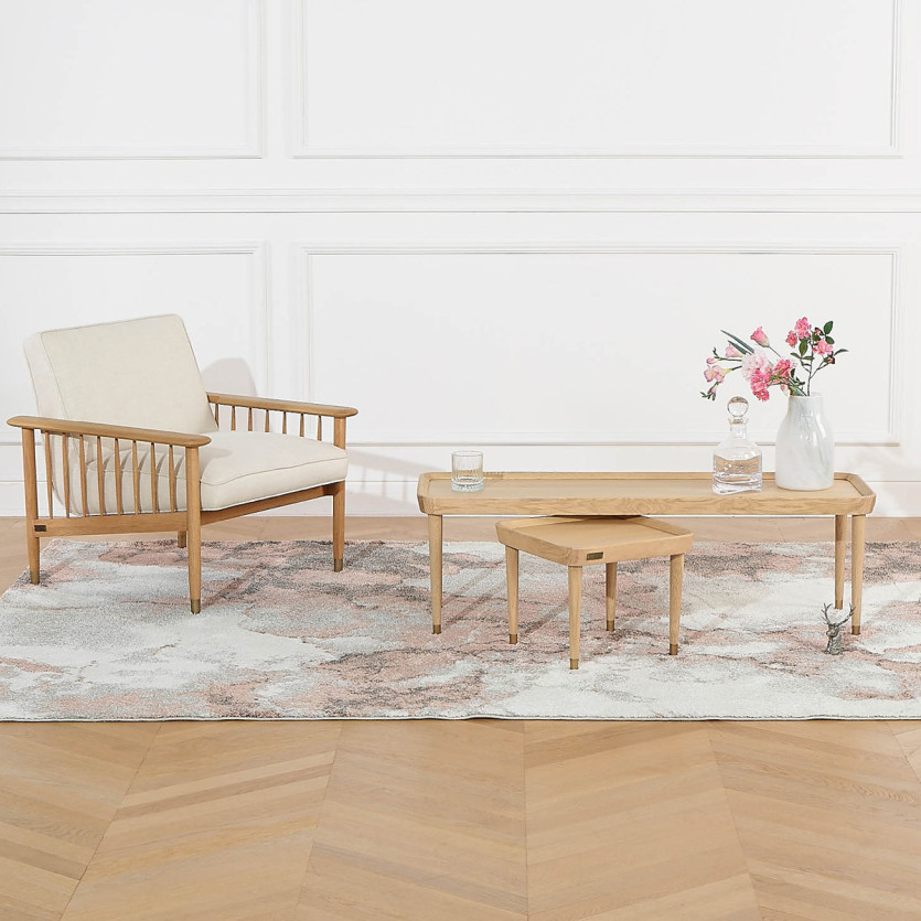 Mesa de centro retangular MALIBU - Estilo contemporâneo, pés em madeira maciça