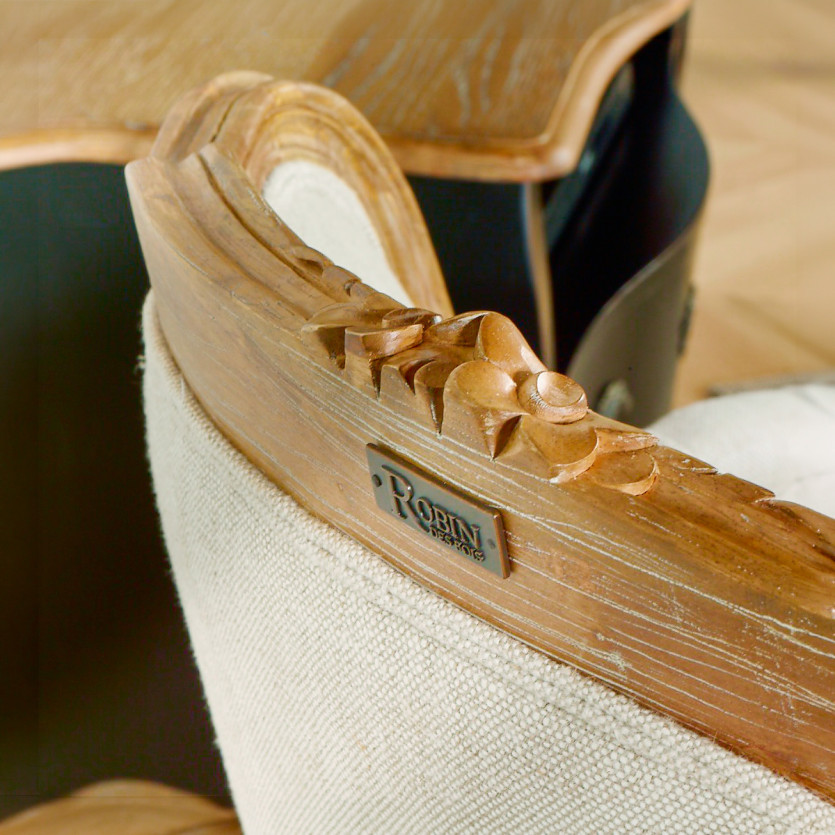 VICTOR - Sessel im Shabby-Chic-Stil aus Leinen, Holzpatina natur, 1-Sitzer