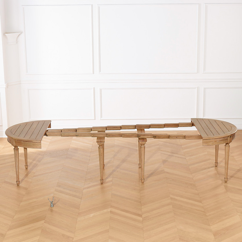 Table à manger extensible GIOVANNI - Style romantique, plateau en chêne massif, 6/14 couverts