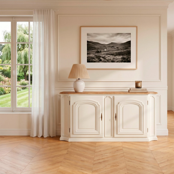 ELISABETH - Buffet shabby chic blanc en chêne, 2 portes