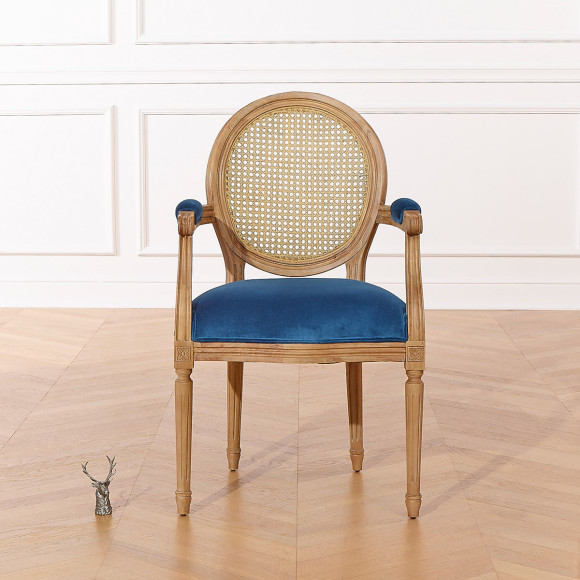 MEDAILLON – Klassieke cabriolet fauteuil, rietwerk, fluweel en massief hout, FSC®-gecertificeerd hout, 1 zits