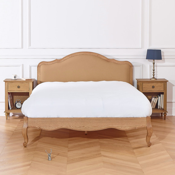 Lit deux places HENRY RALPH CAMEL - Style romantique en chêne et lin premium 160 x 200