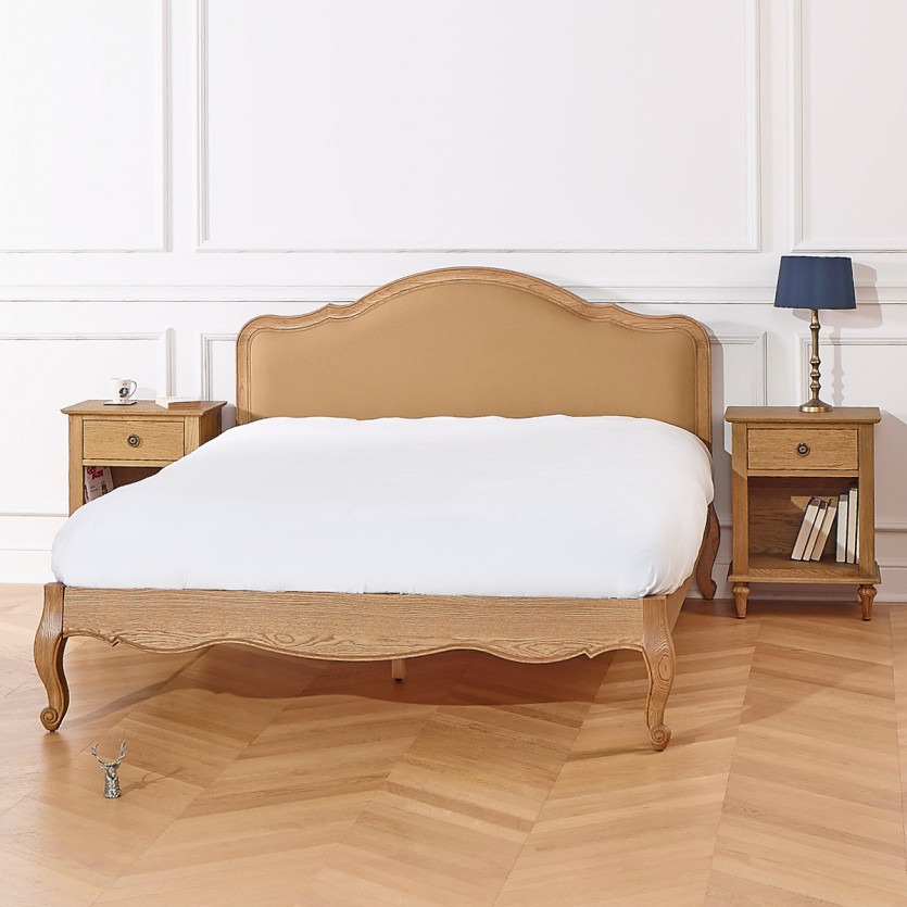 Lit deux places HENRY RALPH CAMEL - Style romantique en chêne et lin premium 160 x 200
