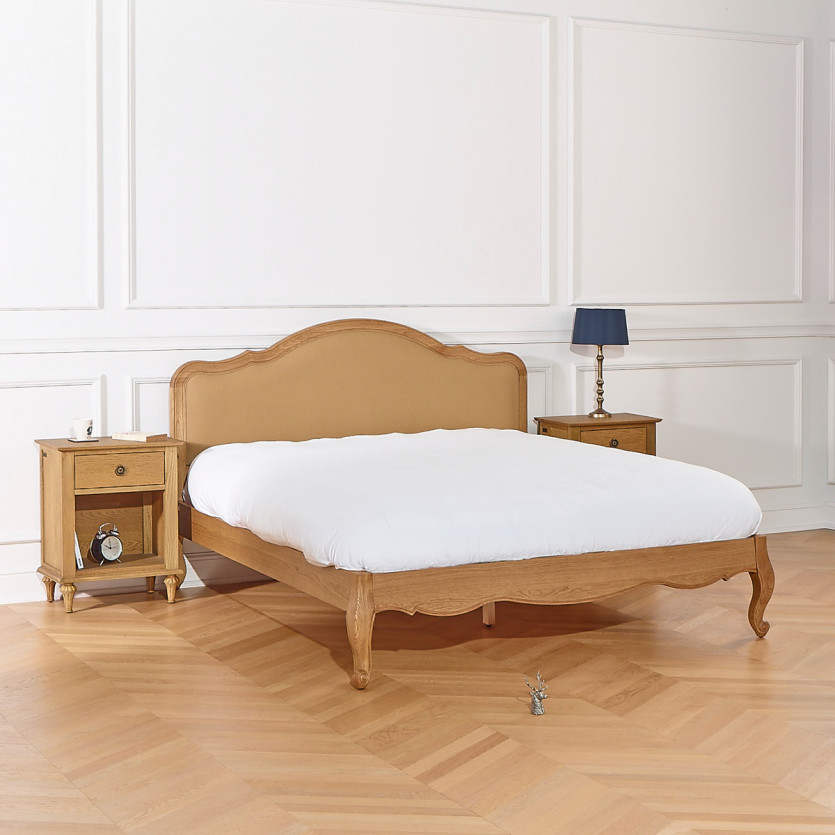 Lit deux places HENRY RALPH CAMEL - Style romantique en chêne et lin premium 160 x 200