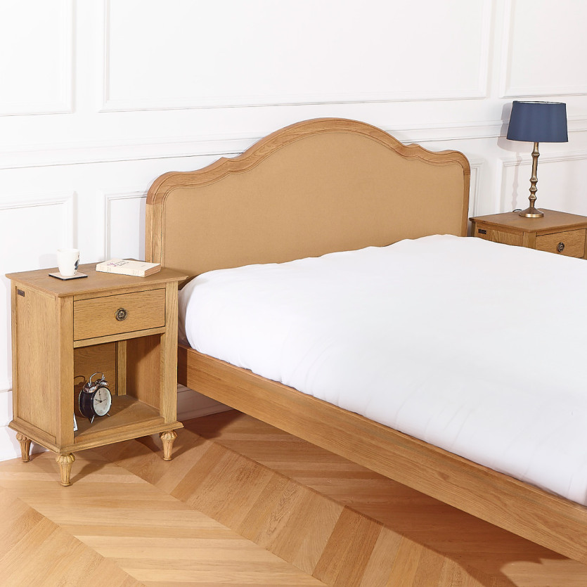 Lit deux places HENRY RALPH CAMEL - Style romantique en chêne et lin premium 160 x 200