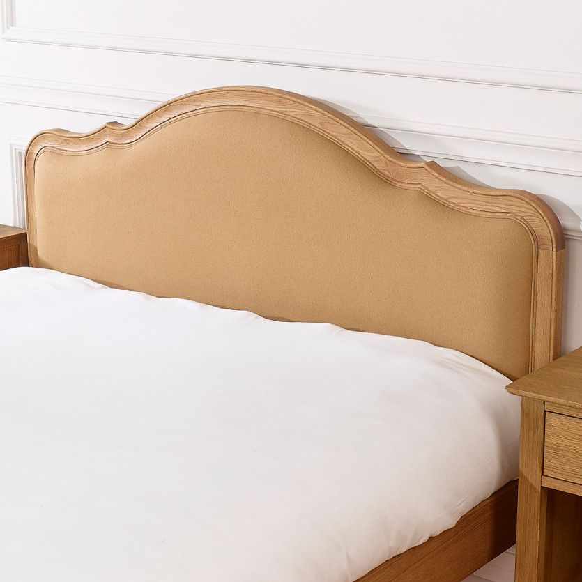 Lit deux places HENRY RALPH CAMEL - Style romantique en chêne et lin premium 160 x 200