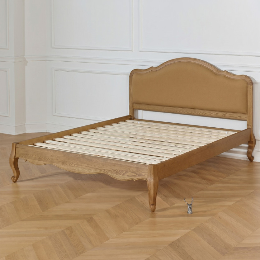 Lit deux places HENRY RALPH CAMEL - Style romantique en chêne et lin premium 160 x 200